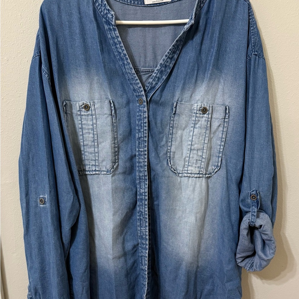 Zenana Outfitters Blue Button Down Shirt